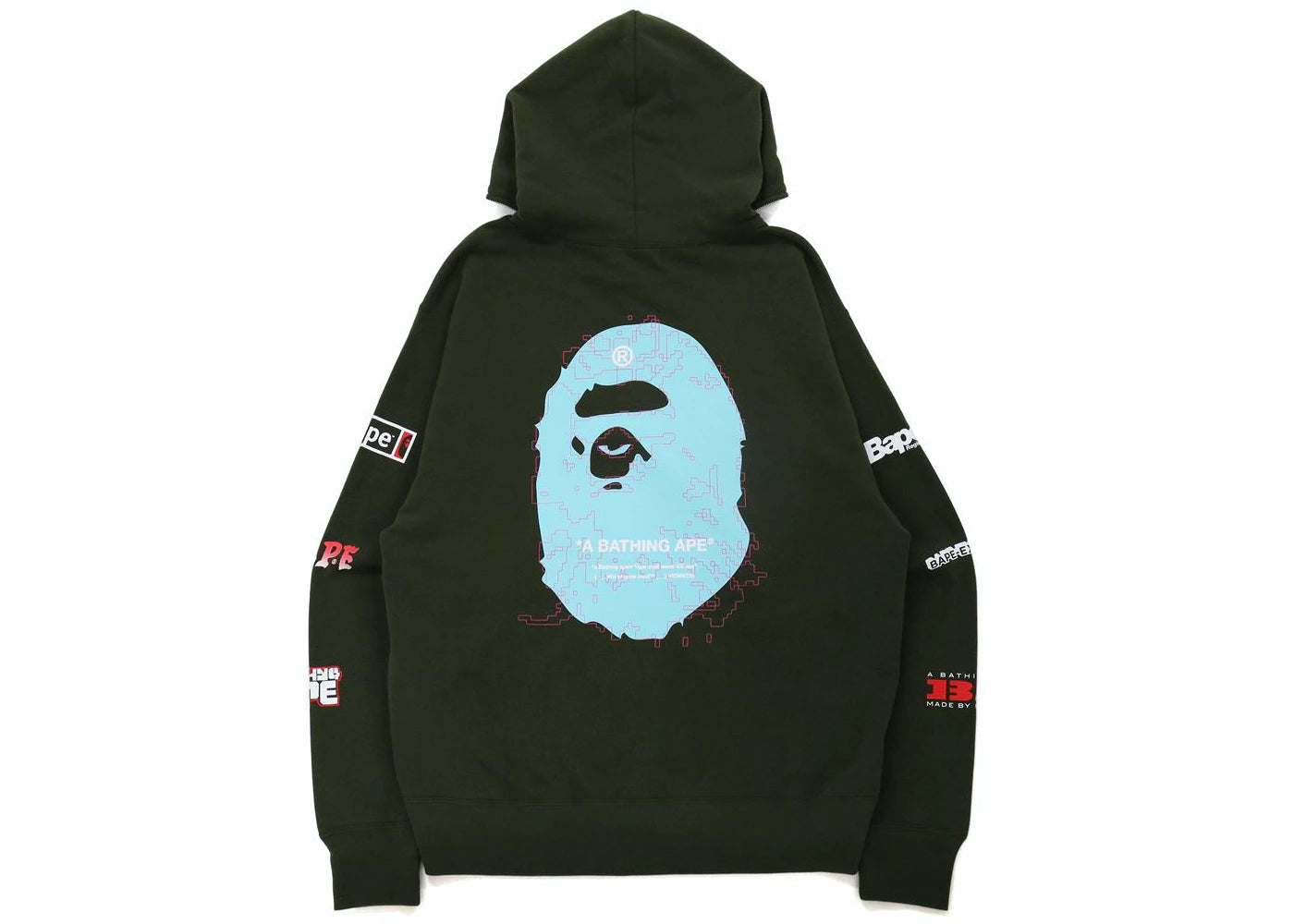 BAPE APE HEAD DIGITAL MOSAIC OS ZIP HOODIE "OLIVE"