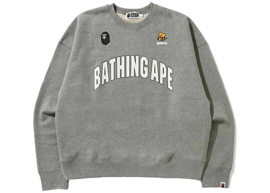 BAPE LOGO/BUSY WORKS OS CREWNECK "GREY"