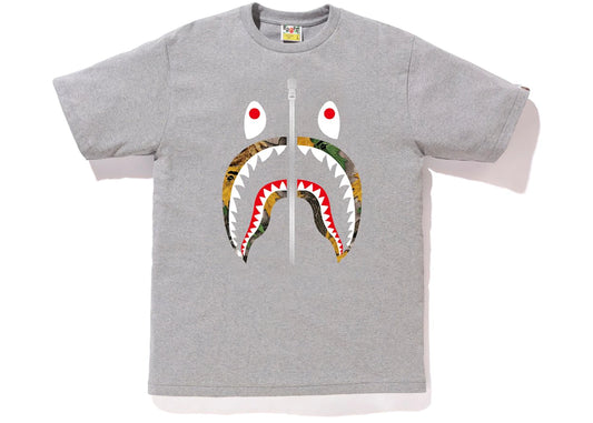 BAPE FOREST CAMO SHARK TEE BEIGE/ GREY