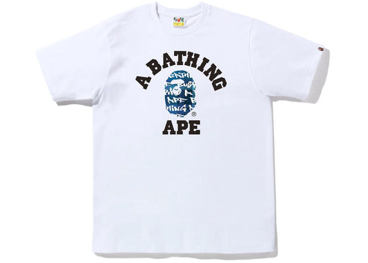 BAPE GRAFFITI CHECK COLLEGE TEE WHITE/BLUE