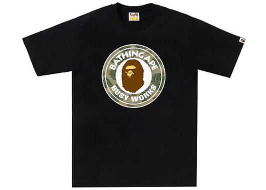 BAPE BUSY WORKS LAYERED LINE BEIGE CAMO TEE "BLACK"