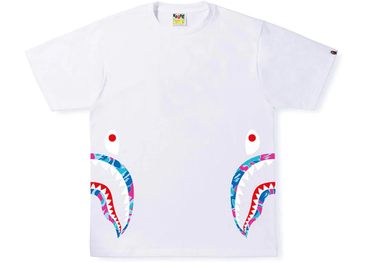 BAPE MARBLE CAMO SIDE SHARK TEE KIDS "WHITE"