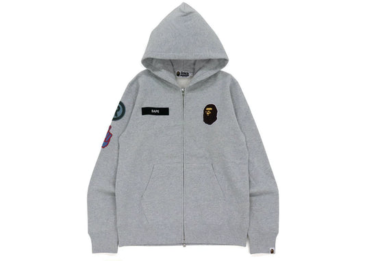 BAPE MILITARY PATCH ZIP HOODIE "GREY"