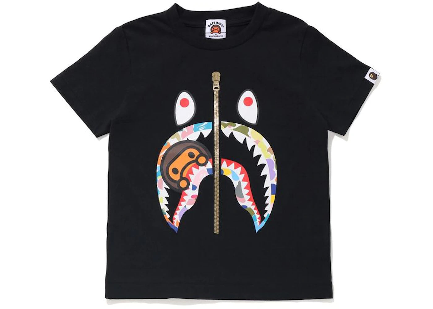 BAPE MULTI CAMO MILO SHARK TEE &#039;BLACK&#039;