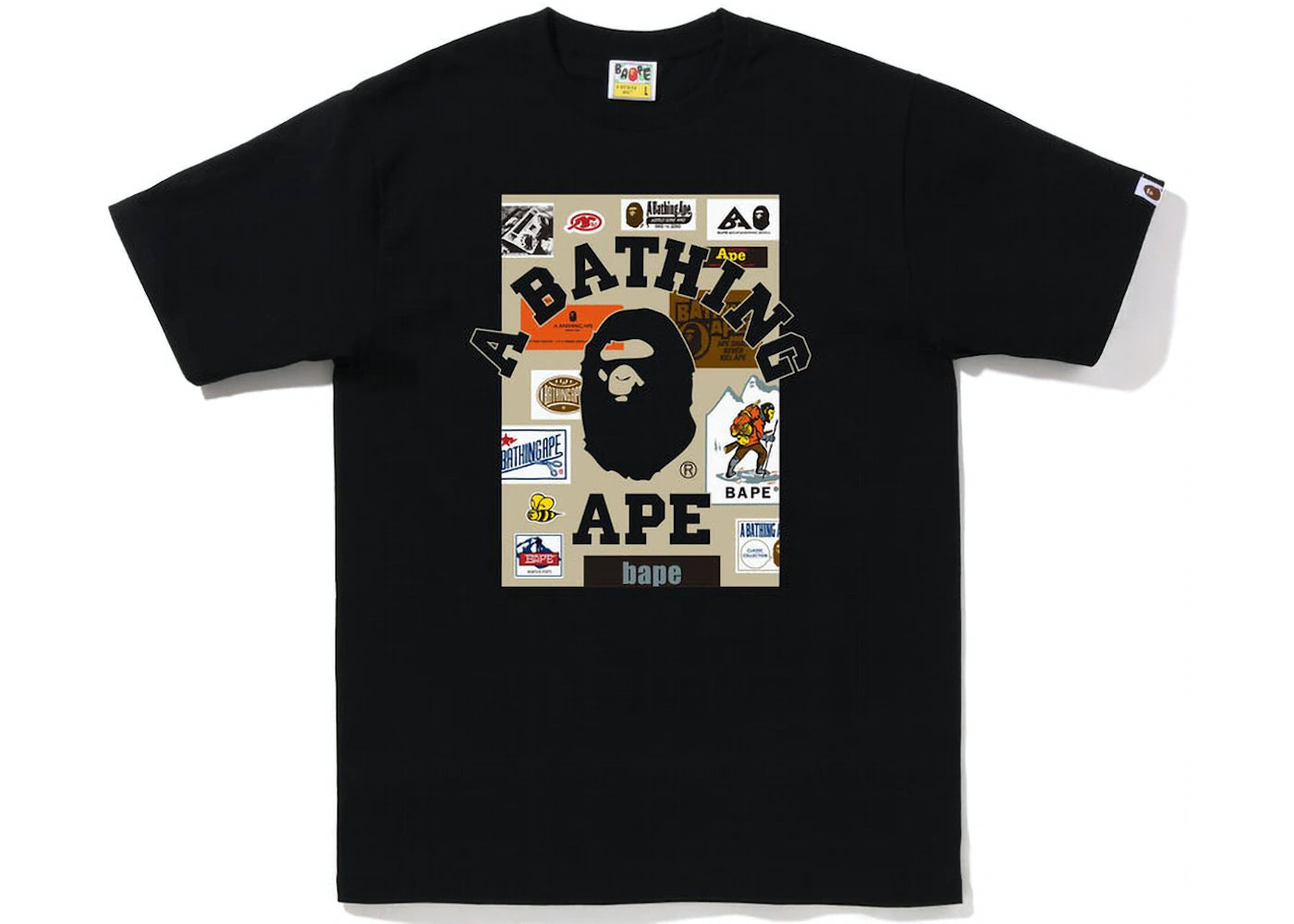 BAPE MULTI LABEL ON COLLEGE TEE BLACK