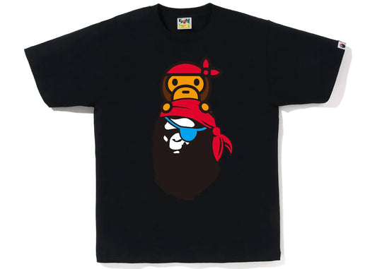 BAPE MILO ON APE HEAD RED GRAFFITI CHECK TEE "BLACK"