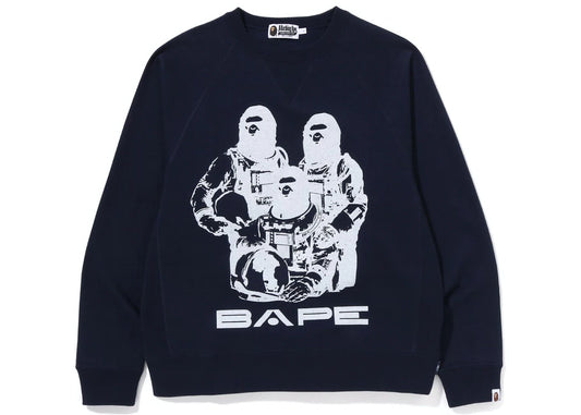 BAPE SPACE SYSTEM OS CREWNECK "NAVY"