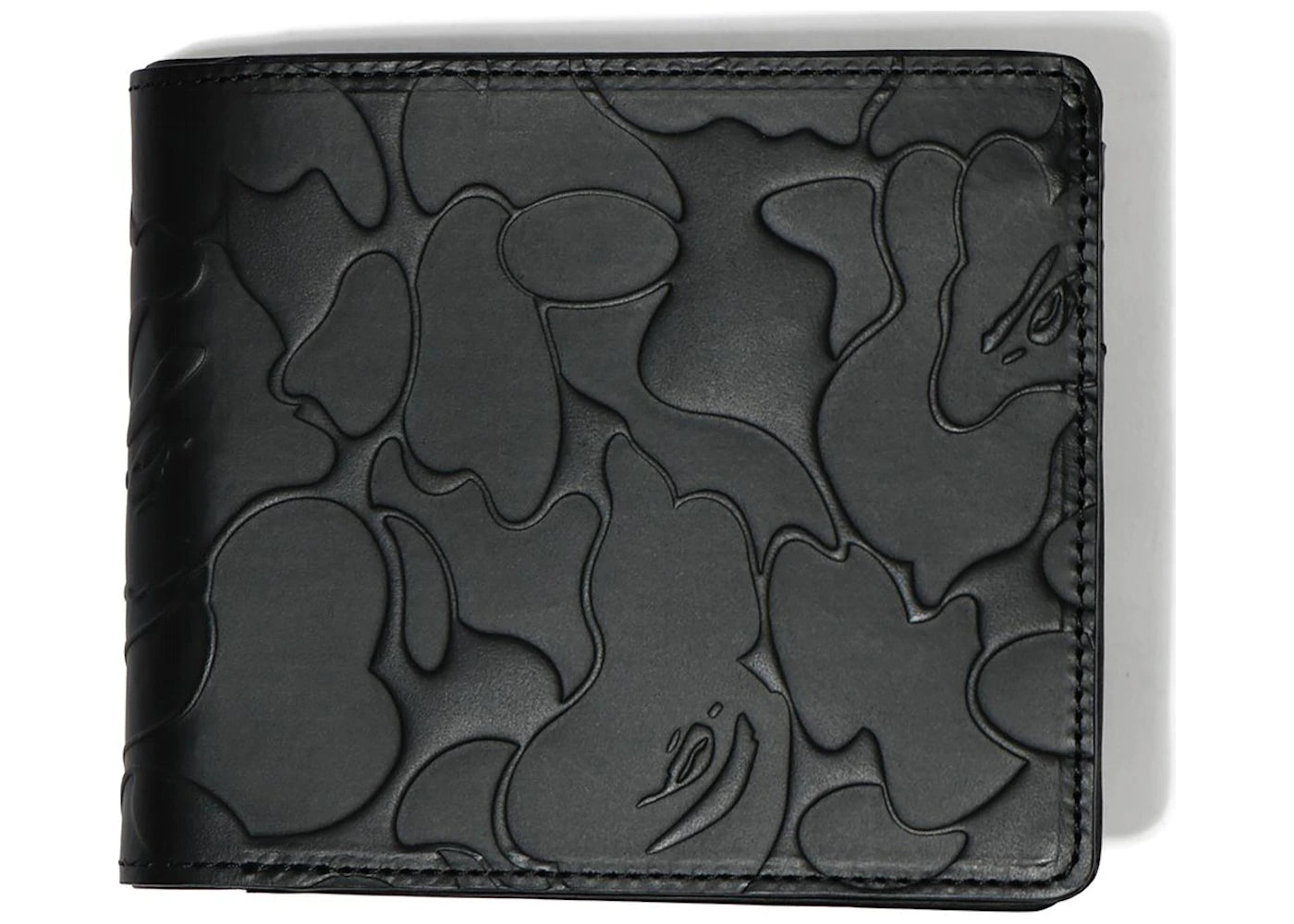 BAPE SOLID CAMO LEATHER ZIP WALLET "BLACK"