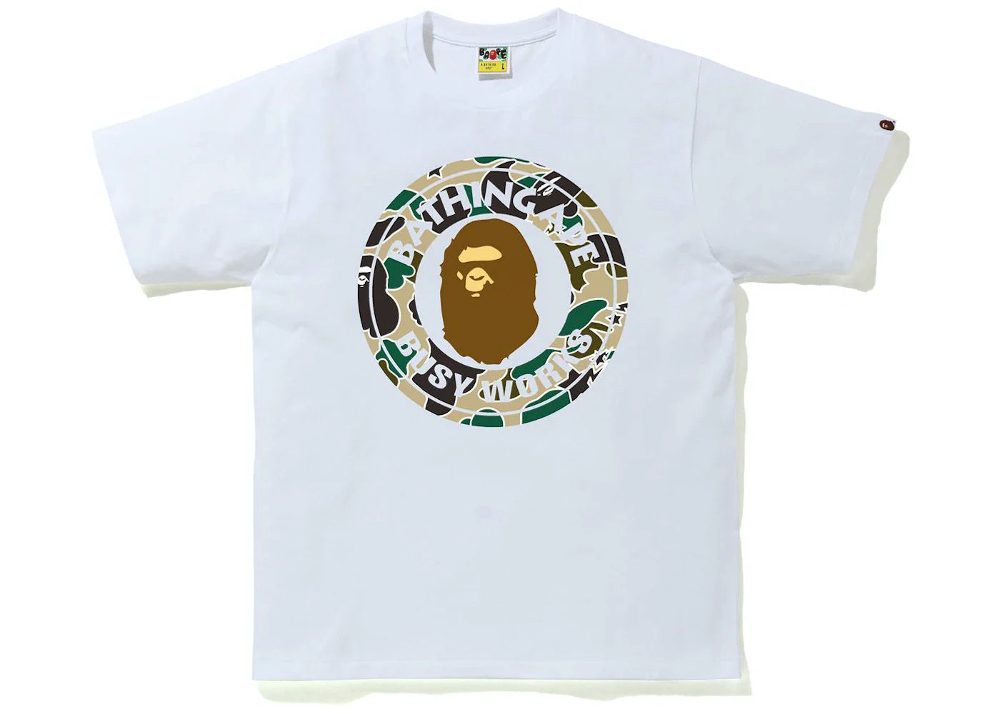 BAPE YELLOW CAMO BUSY WORKS TEE WHITE