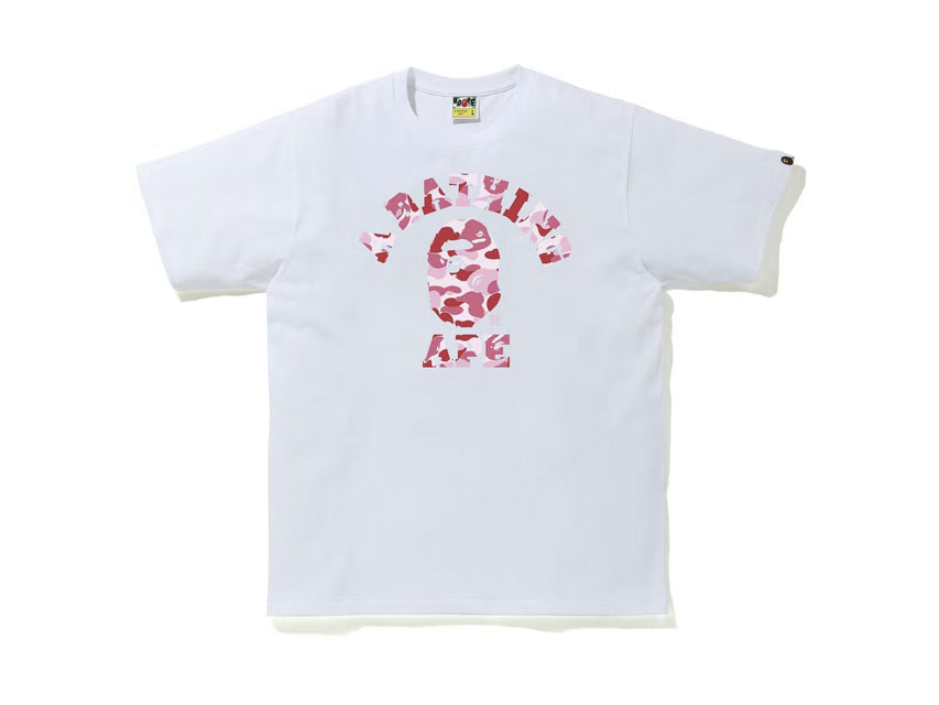 BAPE COLLEGE ABC PINK CAMO LOGO TEXT TEE "WHITE"