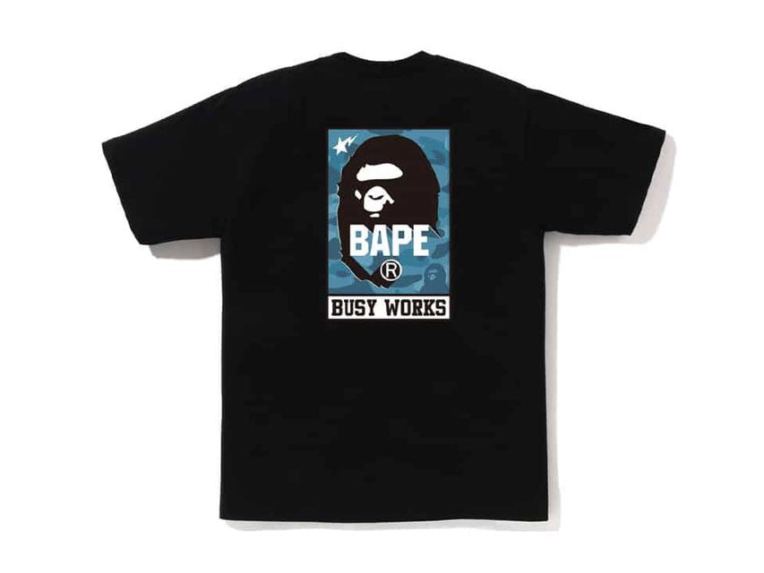 BAPE BUSY WORKS HONEYCOMB BLUE CAMO BP TEE "BLACK"