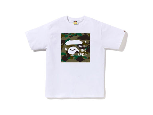 BAPE 1ST CAMO FACE TAG GREEN CAMO TEE "WHITE"