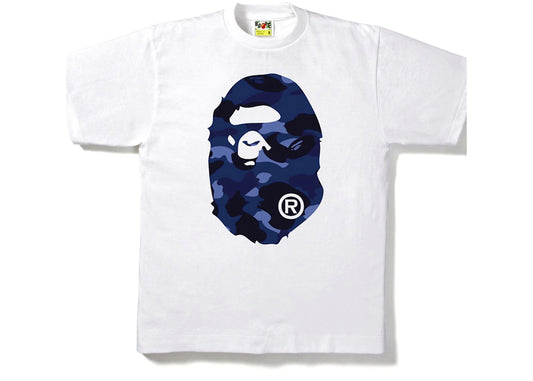 BAPE WOMENS COLOR CAMO TAPE APE HEAD TEE WHITE/NAVY