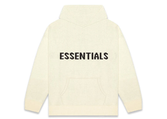 ESSENTIALS LOGO KNIT HOODIE "CREAM"