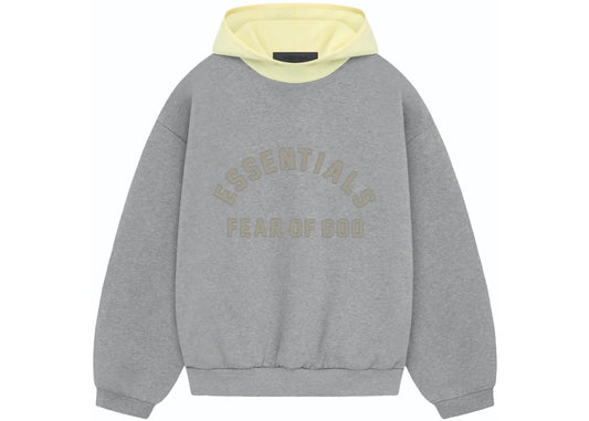 ESSENTIALS NYLON FLEECE HOODIE "DARK HEATHER OATMEAL/GARDEN YELLOW"