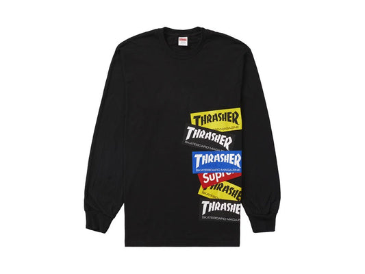 SUPREME THRASHER MULTI LOGO L/S TEE "BLACK"