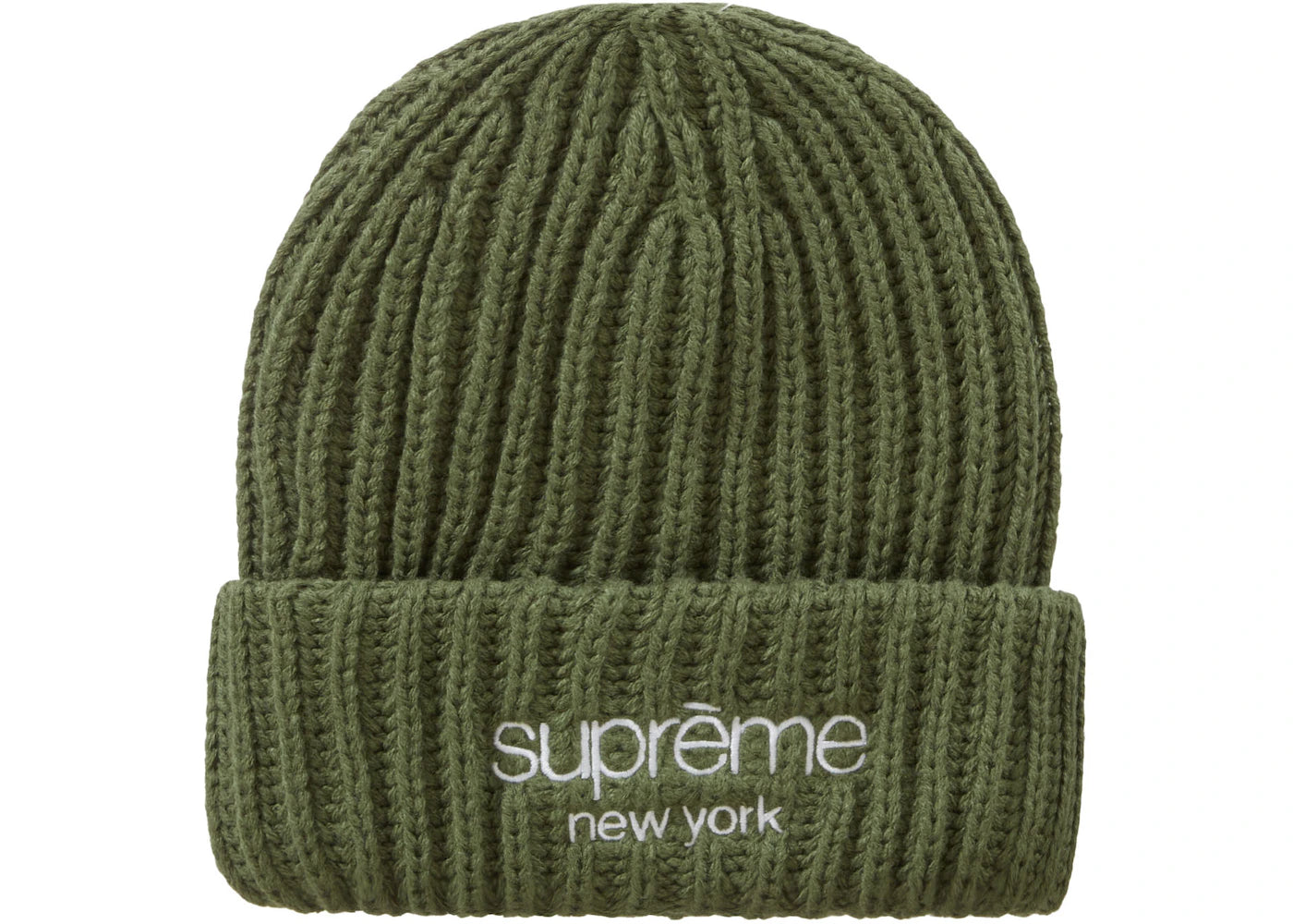 SUP CLASSIC LOGO CHUNKY RIBBED BEANIE "OLIVE"