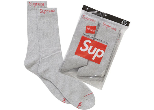 SUPREME HANES CREW SOCKS (4 PACK) HEATHER GREY