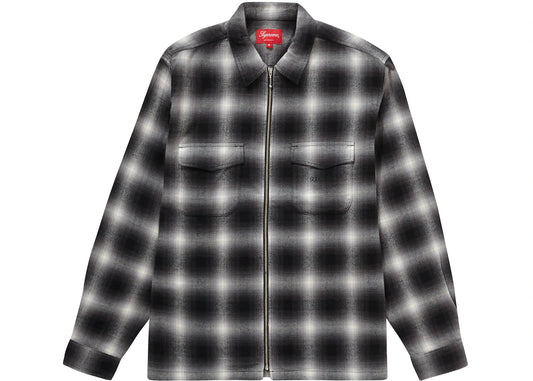 SUPREME SHADOW PLAID FLANNEL ZIP UP SHIRT BLACK