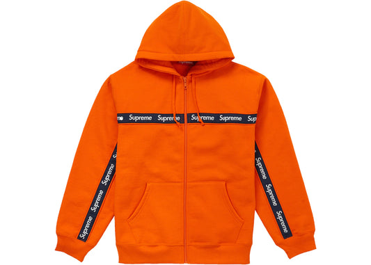 SUPREME TEXT STRIPE ZIP UP HOODED SWEATSHIRT ORANGE