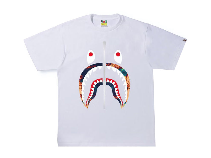 BAPE TIE DYE SHARK TEE "WHITE/NAVY"