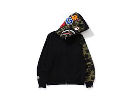 BAPE SHARK CAMO PULLOVER HOODIE KIDS "GREEN CAMO/BLACK SLEEVES"