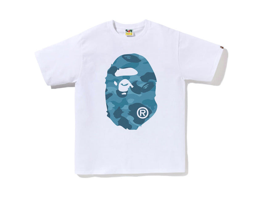 BAPE APE HEAD BLUE CAMO F/B TEE "WHITE"