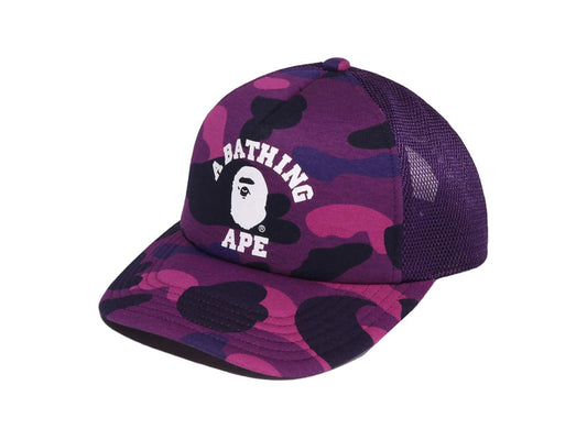 BAPE COLLEGE TRUCKER HAT "PURPLE CAMO"