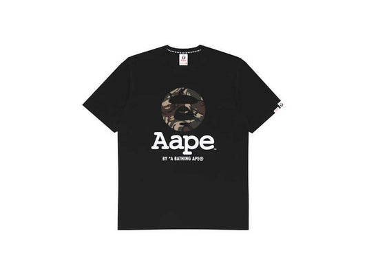 BLACK MOONFACE PATTERNED T-SHIRT AAPE