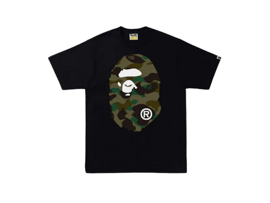 BAPE APE HEAD GREEN CAMO TEXT TEE "BLACK"