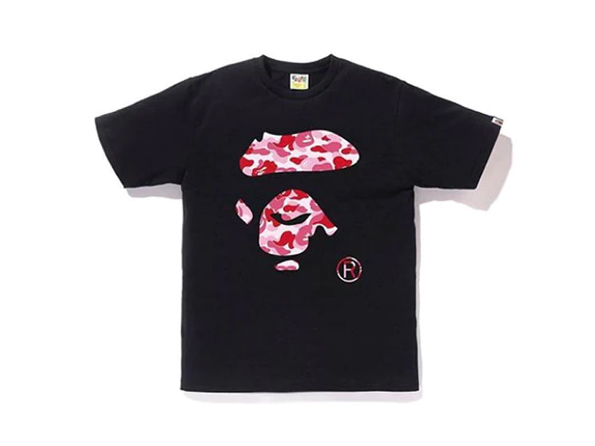 BAPE APE HEAD WHITE/ABC PINK CAMO TEXT OS TEE "BLACK"