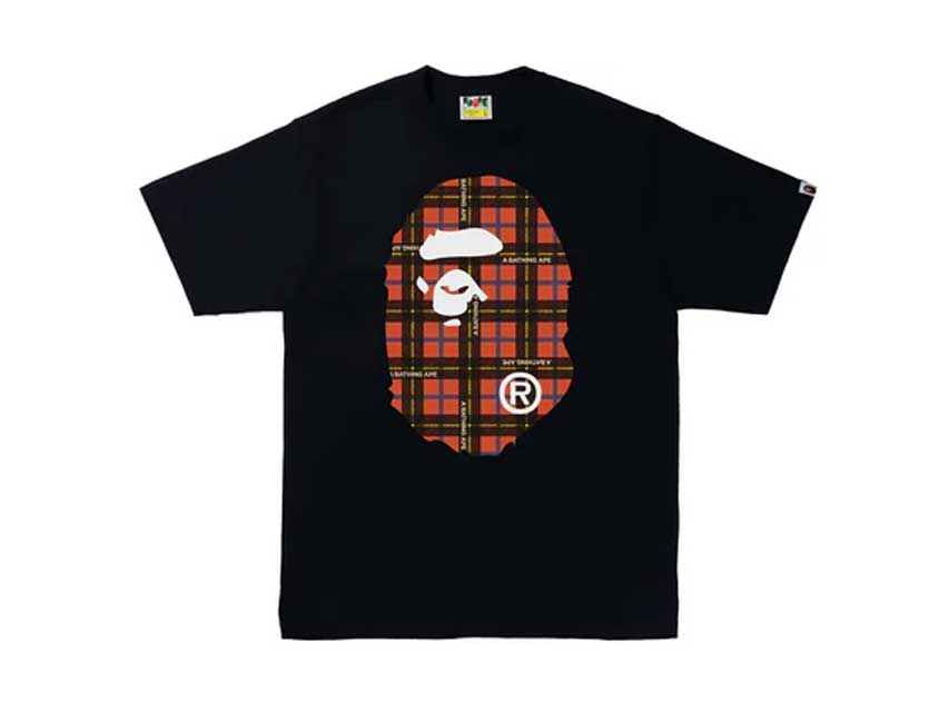 BAPE APE HEAD RED CHECK TEE KIDS "BLACK"