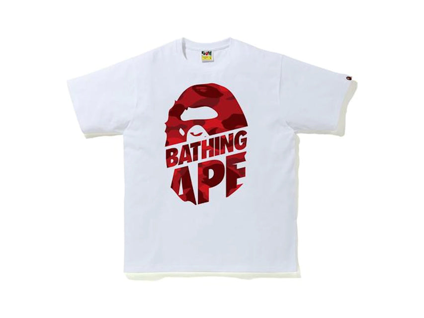 BAPE APE HEAD RED CAMO TEXT TEE "WHITE"