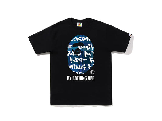 BAPE MILO ON APE HEAD BLUE GRAFFITI CHECK TEE "BLACK"