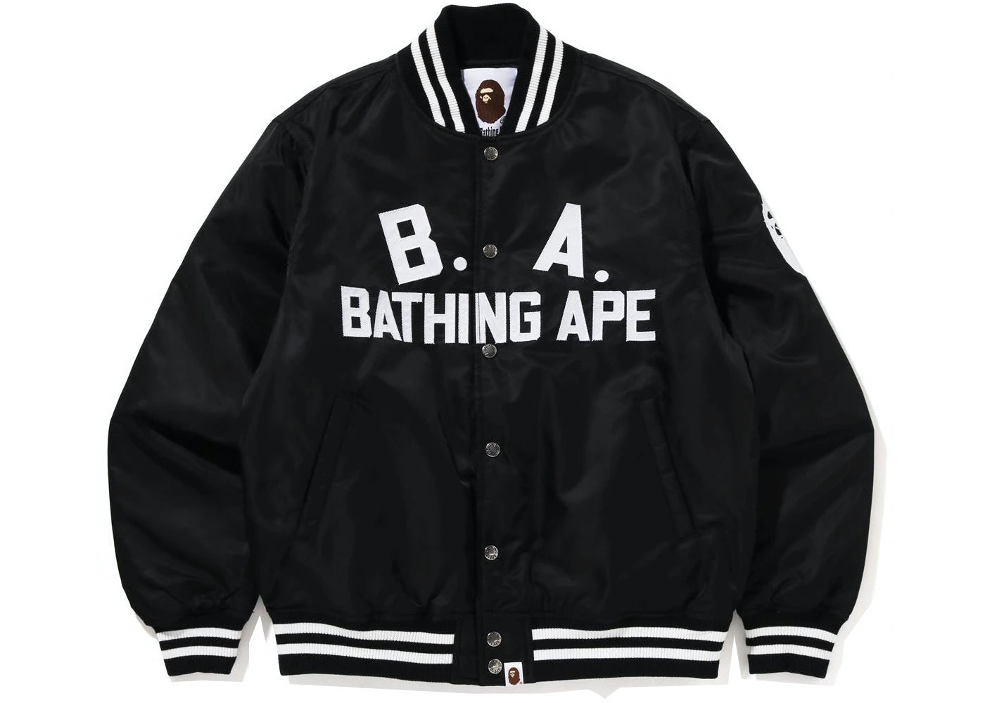 BAPE LOGO SATIN VARSITY JACKET (KIDS) "BLACK"