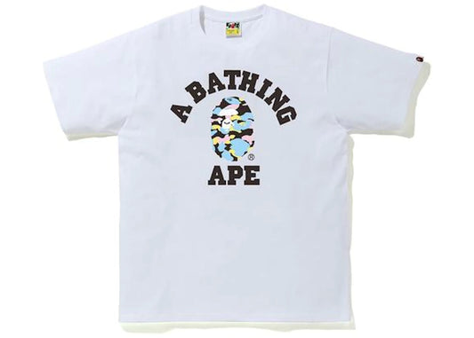 BAPE NEW MULTI CAMO COLLEGE TEE WHITE