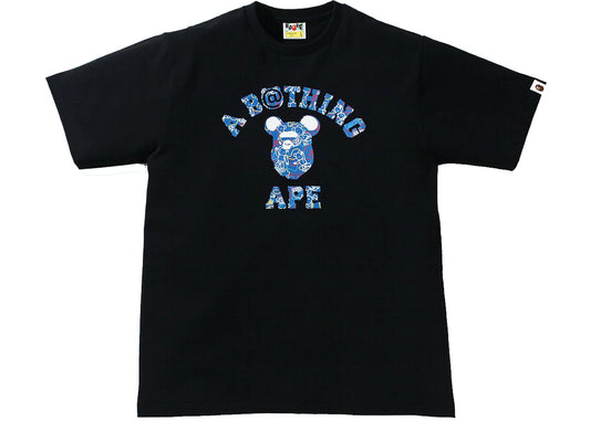 BAPE X MEDICOM TOY BEARBRICK CAMO BEAR COLLEGE TEE "BLACK"