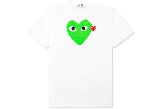 CDG PLAY LIME GREEN HEART TEE "WHITE"