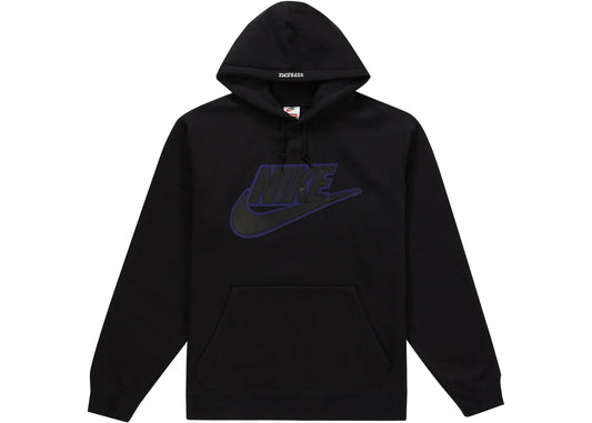 SUPREME NIKE LEATHER APPLIQUE HOODED SWEATSHIRT BLACK