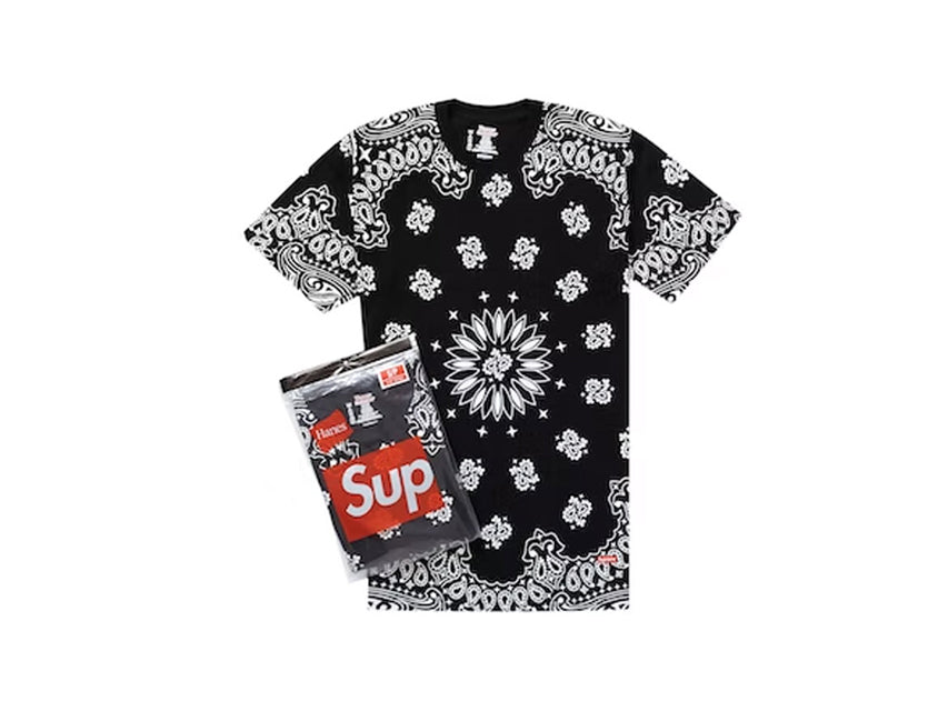 SUPREME HANES TAGLESS TEES BANDANA "BLACK"